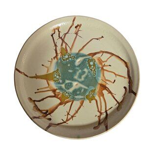 Handcrafted Art Platter Abstract Design 14 inch Signed OOAK Pottery large